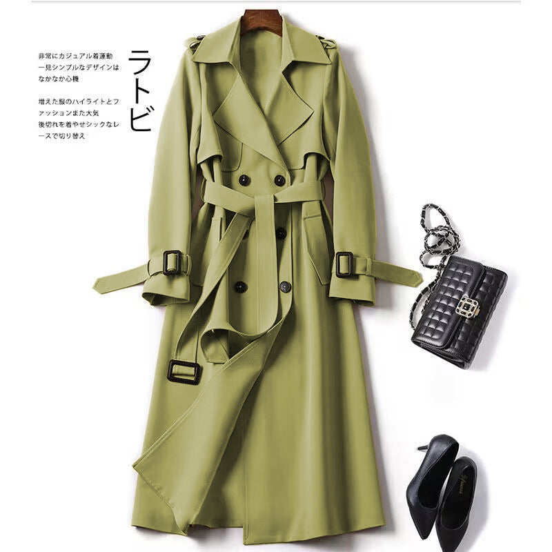 Slim Fit Double-Breasted Trench Coat – Long Lapel Classic Overcoat