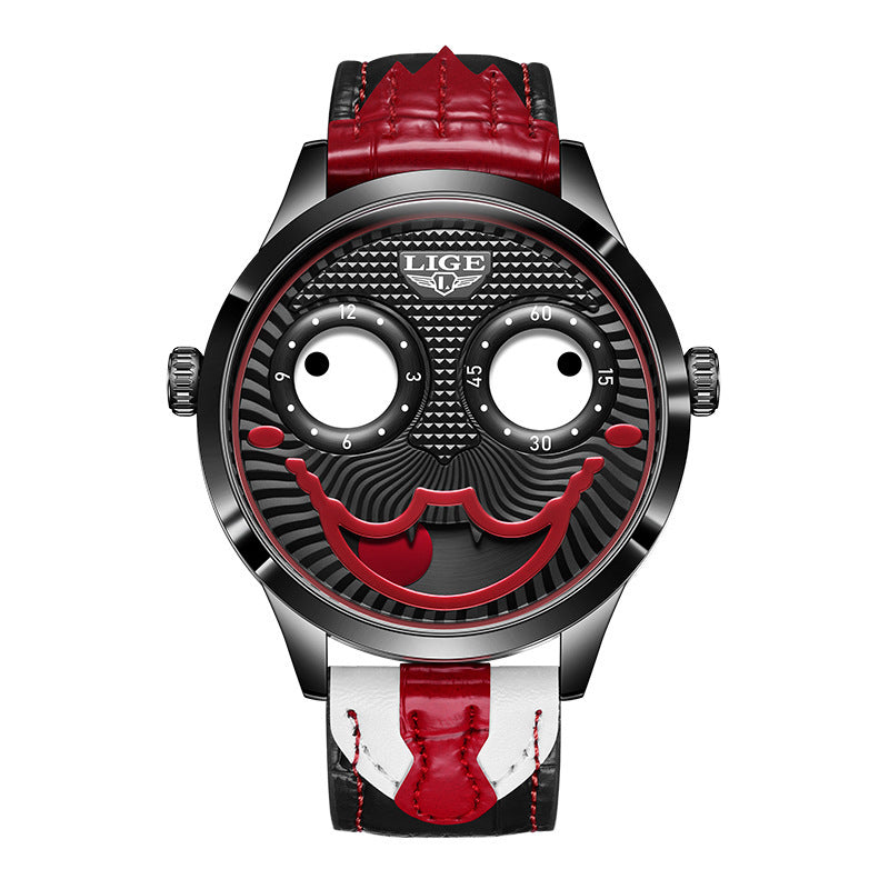 Moon Phase Clown Watch – Waterproof Quartz Leather Strap Watch