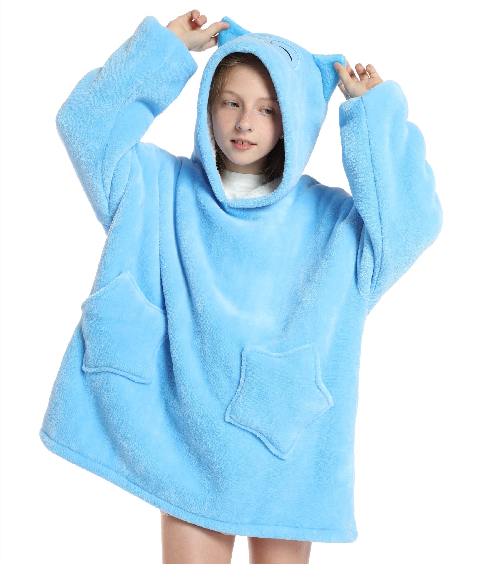 Kids Hooded Flannel Pajama Set – Thick Warm Cartoon Sleepwear (Unisex)