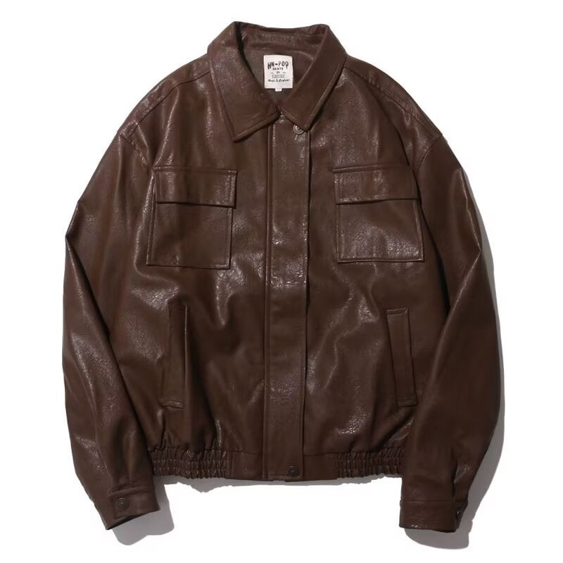 Retro PU Leather Jacket – Japanese-Inspired Vintage Unisex Outerwear