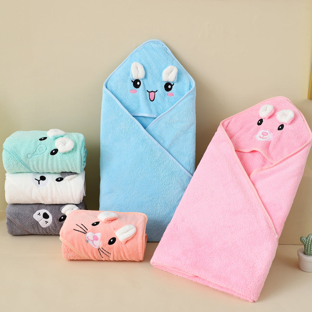 Coral Fleece Baby Blanket – Soft Absorbent Embroidered Infant Swaddle