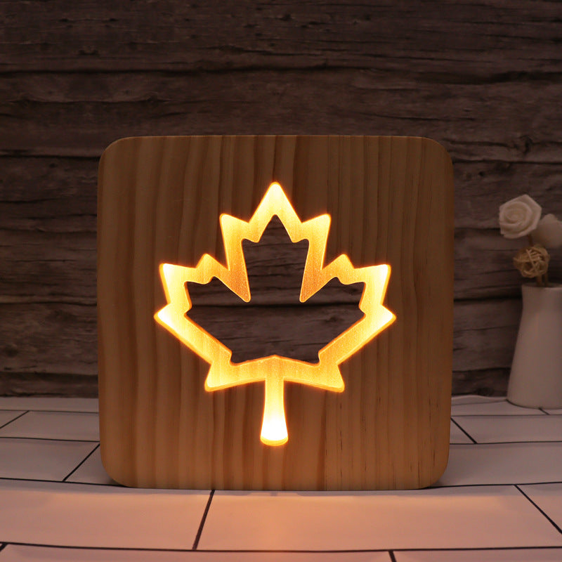 3D Wooden Projection Night Light – LED Carved Ambient Table Lamp