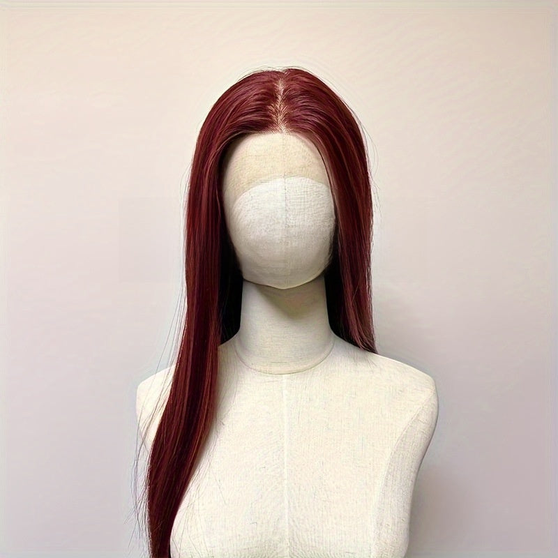 Women’s Burgundy Lace Front Wig – Long Straight Synthetic Hair