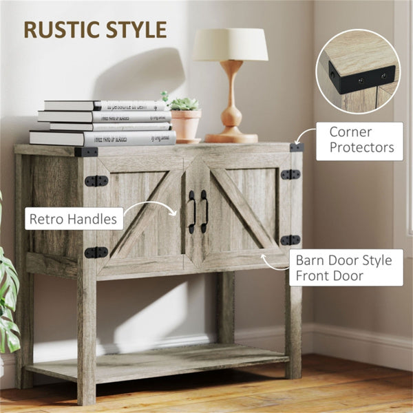 Farmhouse Entryway Cabinet with Barn-Style Doors – Stone Gray Storage Cabinet