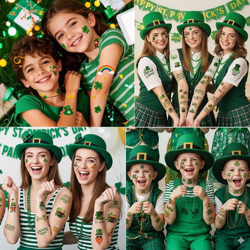 St. Patrick’s Day Clover Temporary Tattoo Stickers – Waterproof Holiday Body Art