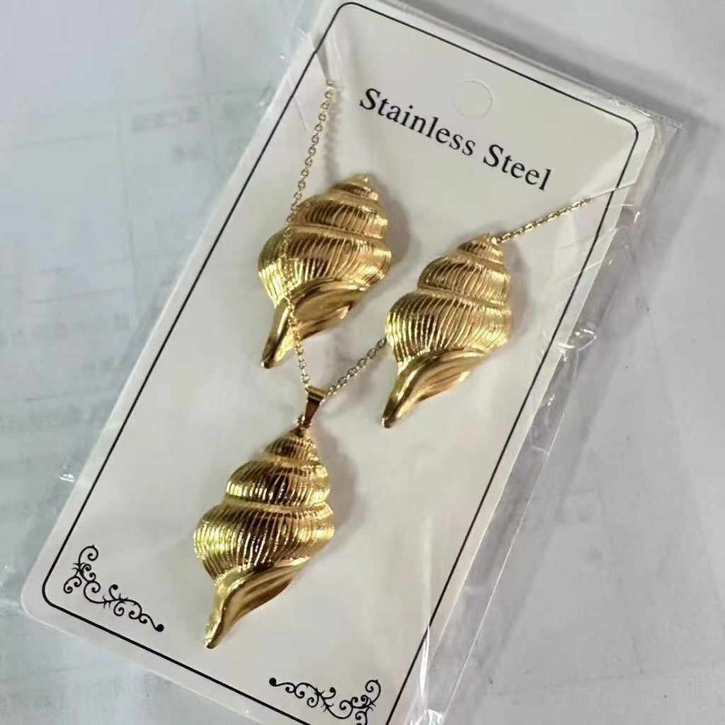 Stainless Steel Geometric Jewelry Set – Sea Life Pendant Necklace & Earrings