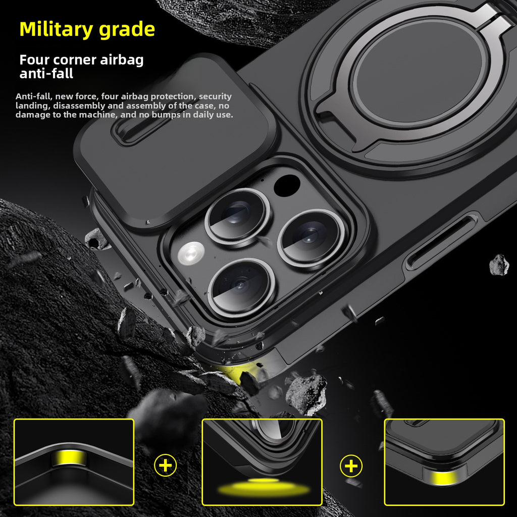 Magnetic Phone Case with Sliding Window Stand – Protective Cover for iPhone