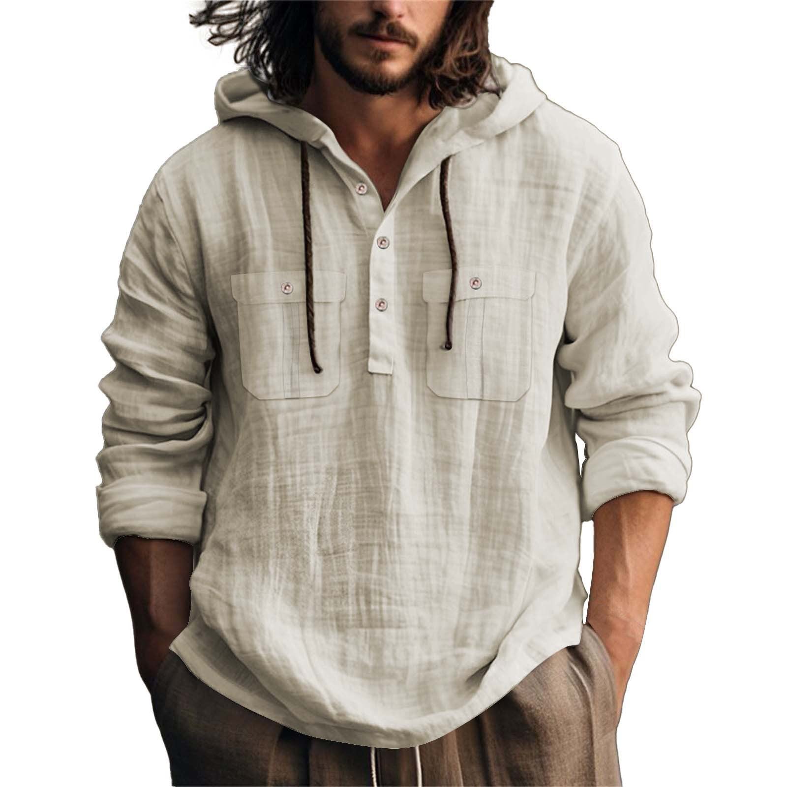 Men’s Cotton Linen Hoodie – Casual Loose Fit Pullover