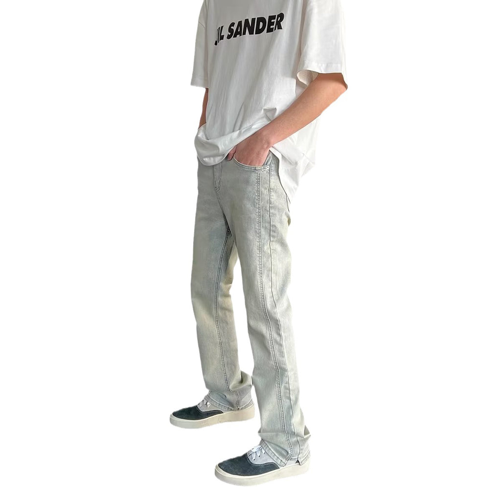Vintage Washed Distressed Straight-Leg Denim Jeans – Loose Fit Cotton Pants