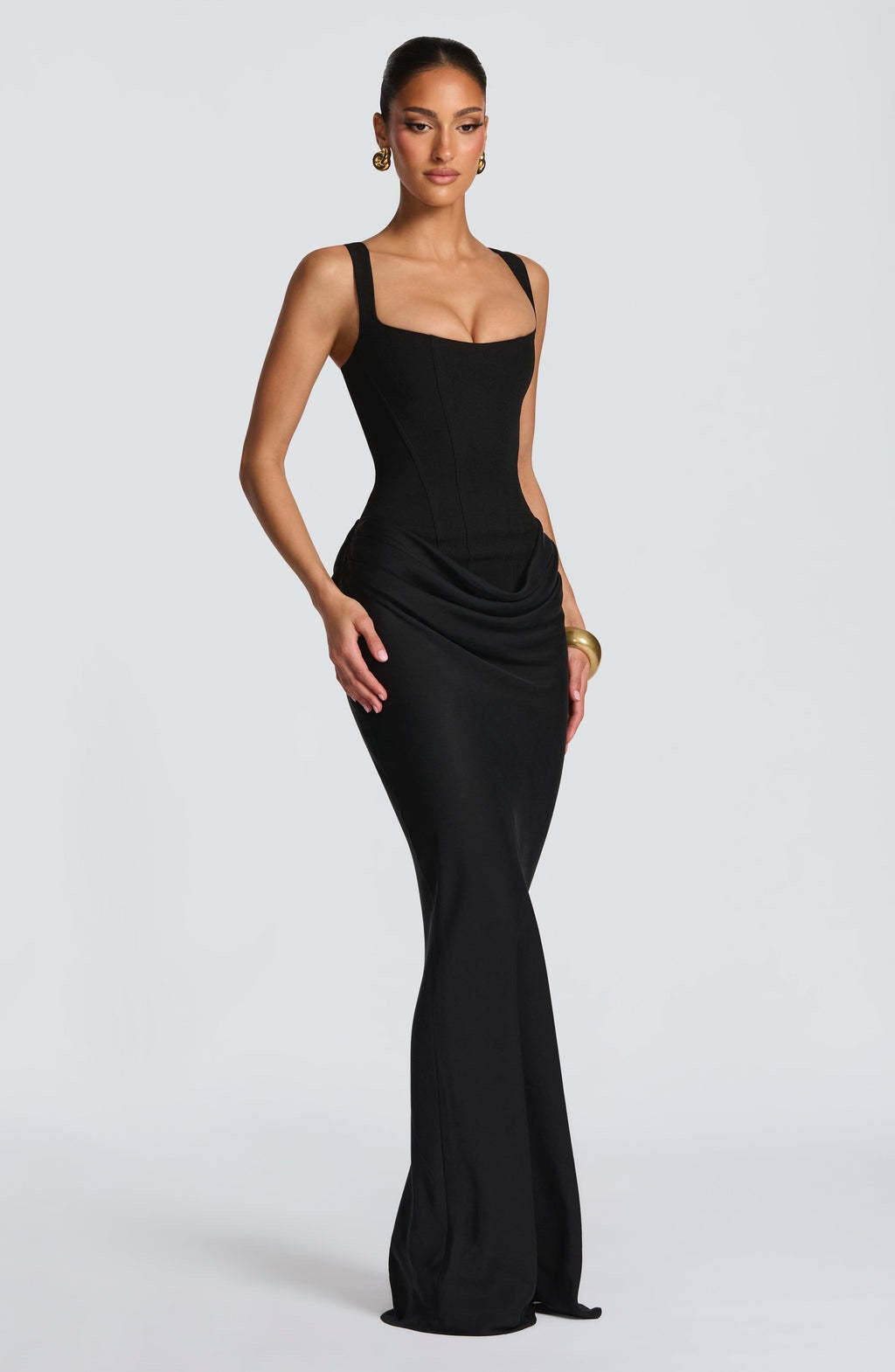 Slim Fit Fishbone Strap Bodycon Maxi Dress – High Waist Sleeveless Gown