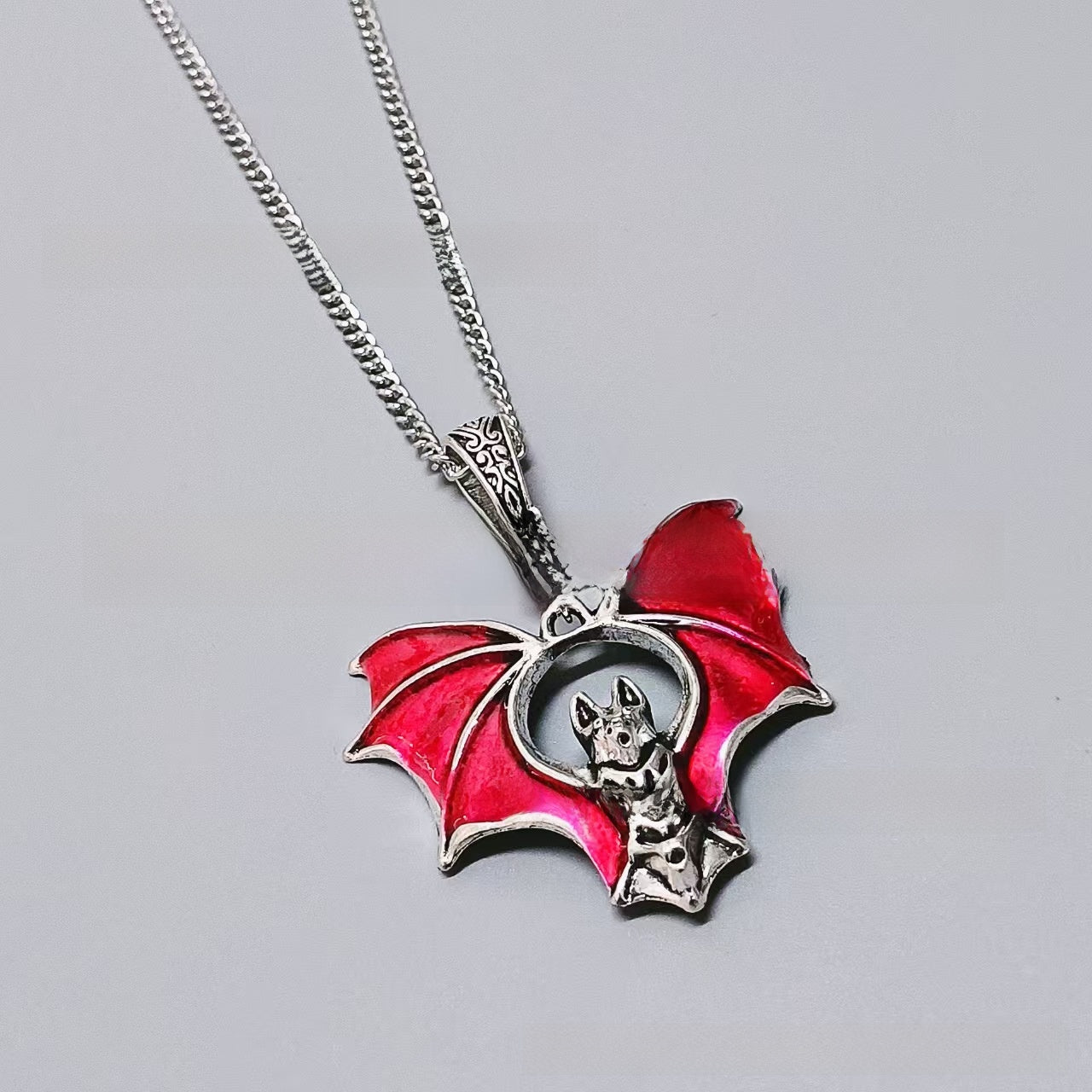 Gothic Bat Heart Necklace