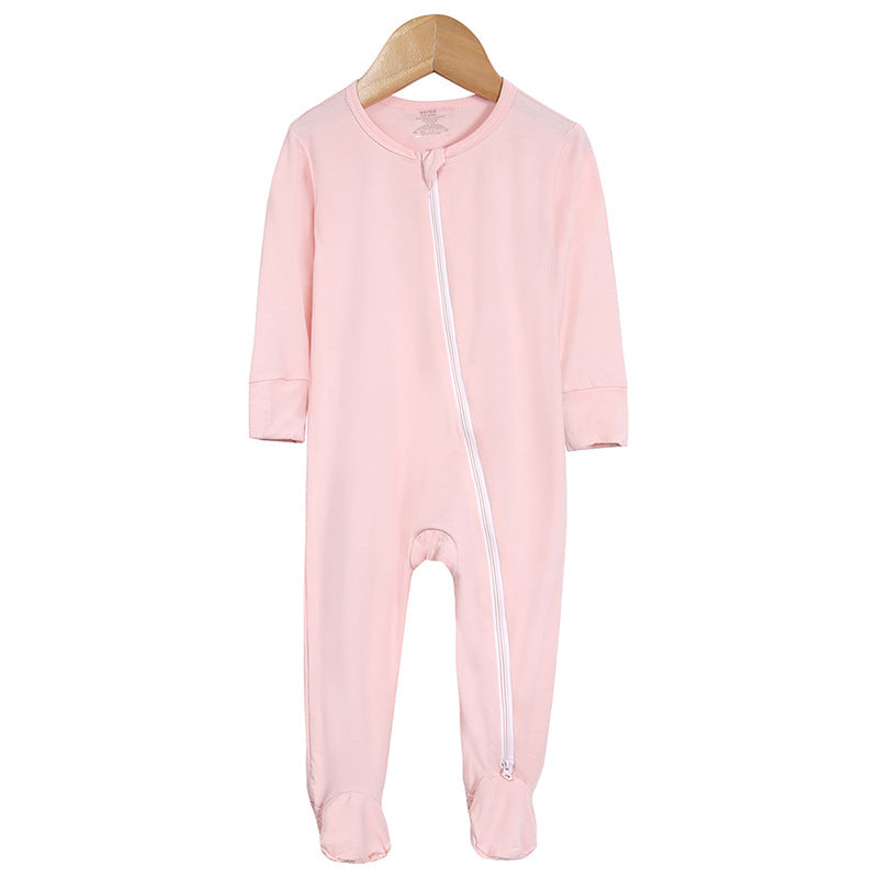 Bamboo Fiber Baby Footed Jumpsuit – Long Sleeve Soft Zipper Romper (0–24 Months)