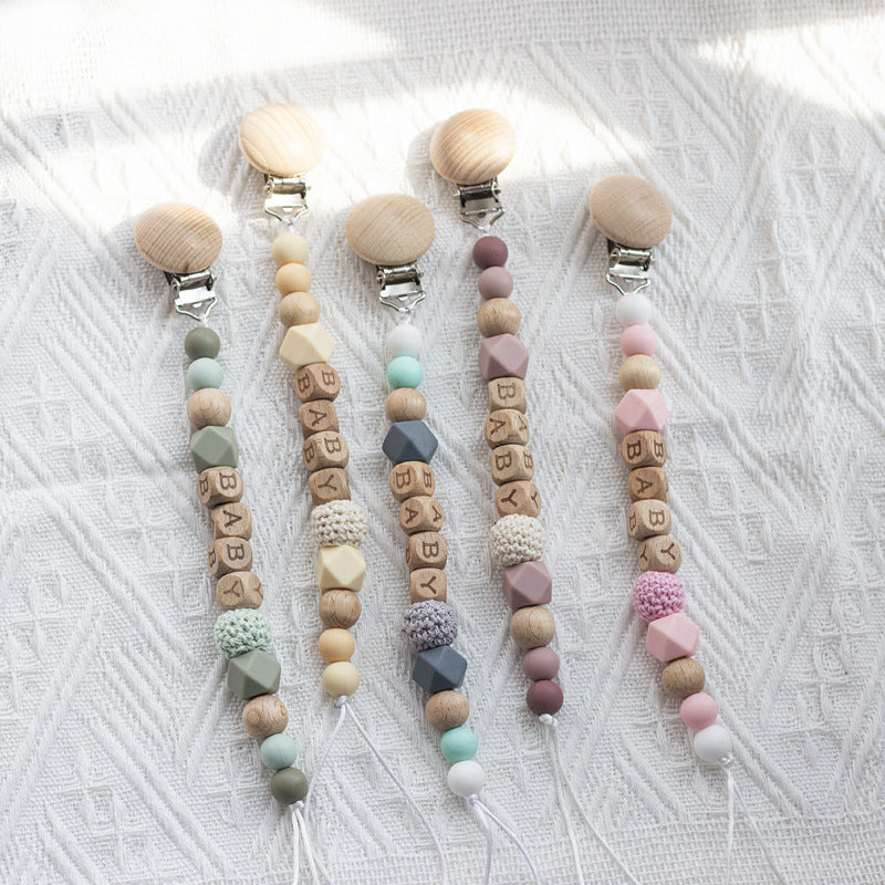 Nordic Pacifier Chain – Silicone & Beech Wood Baby Clip