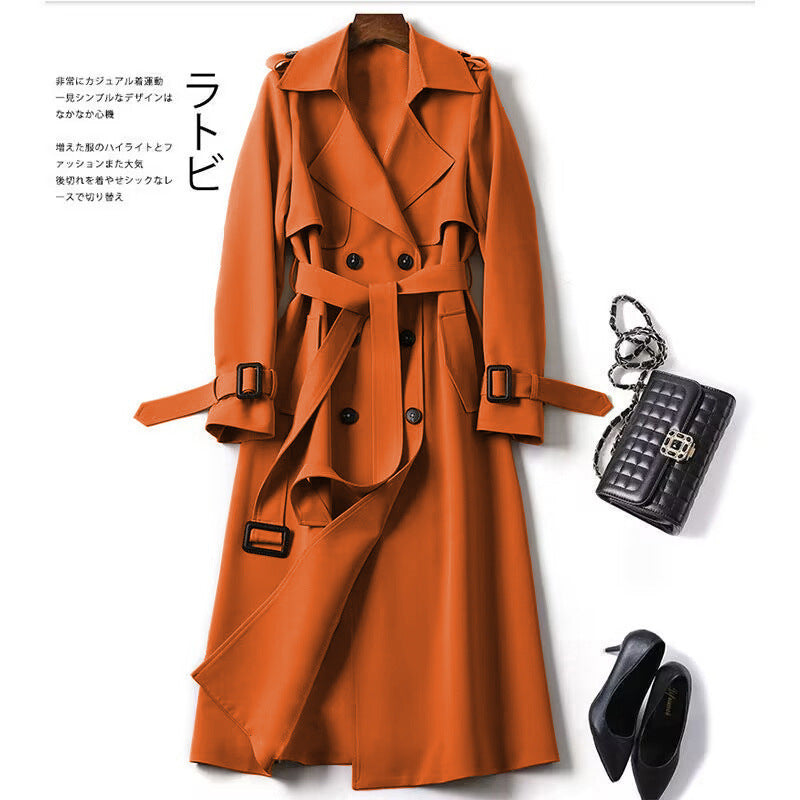 Slim Fit Double-Breasted Trench Coat – Long Lapel Classic Overcoat