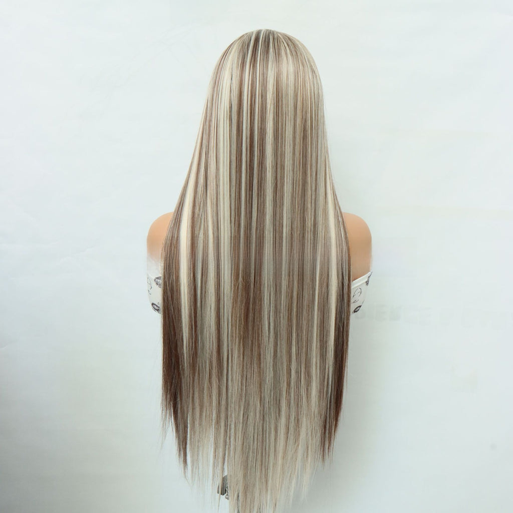 Women’s Long Straight Lace Front Wig – Natural Middle Part Synthetic Hair