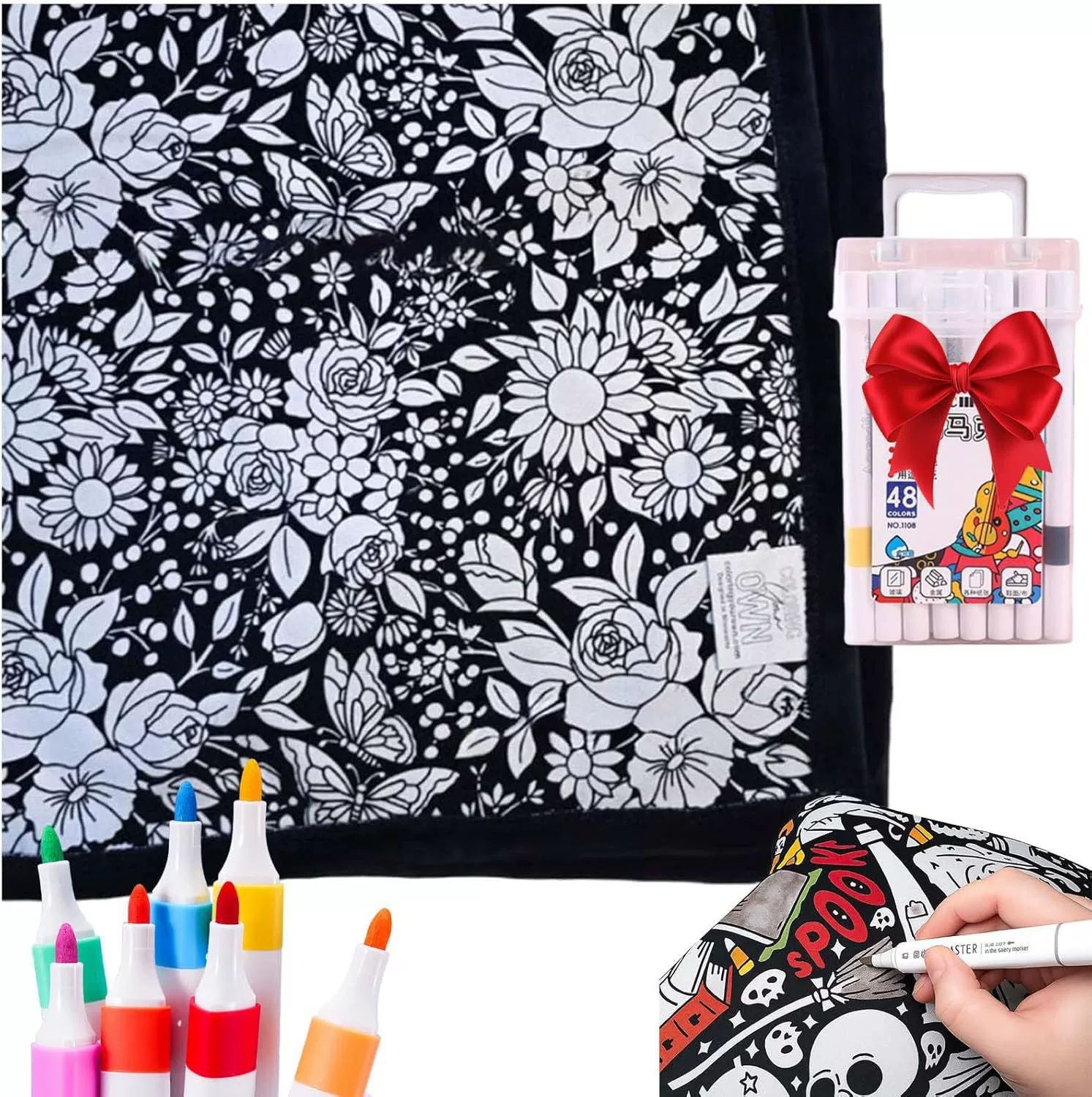 Kids DIY Coloring Blanket – Reusable Velvet Art Activity Blanket with Markers
