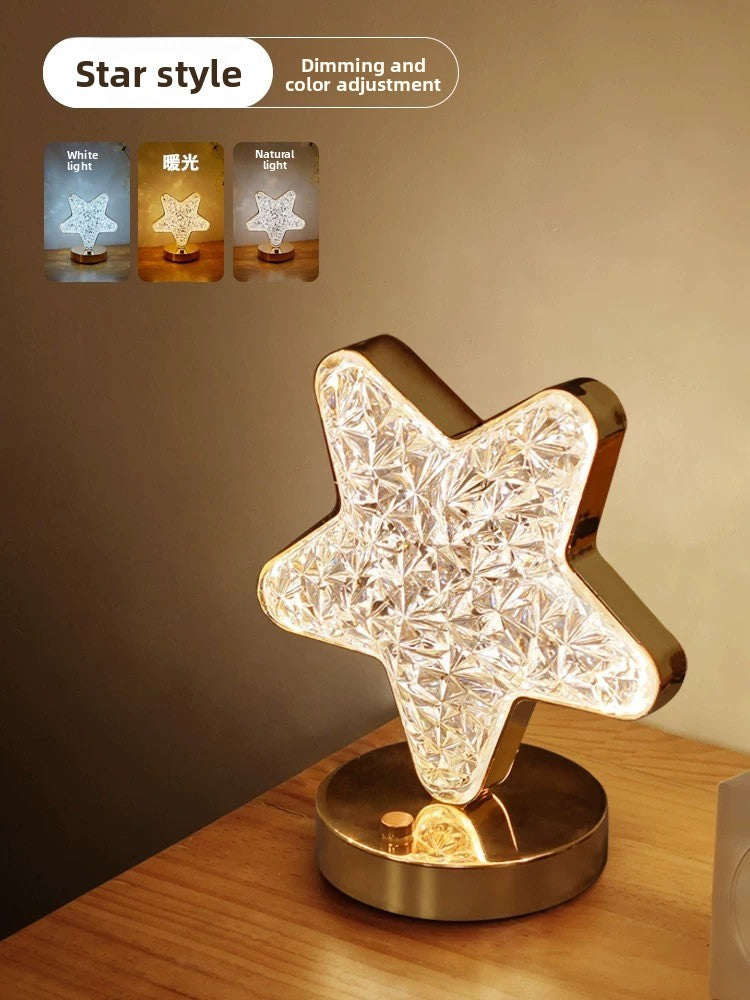Crystal Star & Moon Night Light – Rechargeable Touch Lamp with Dimmable LED