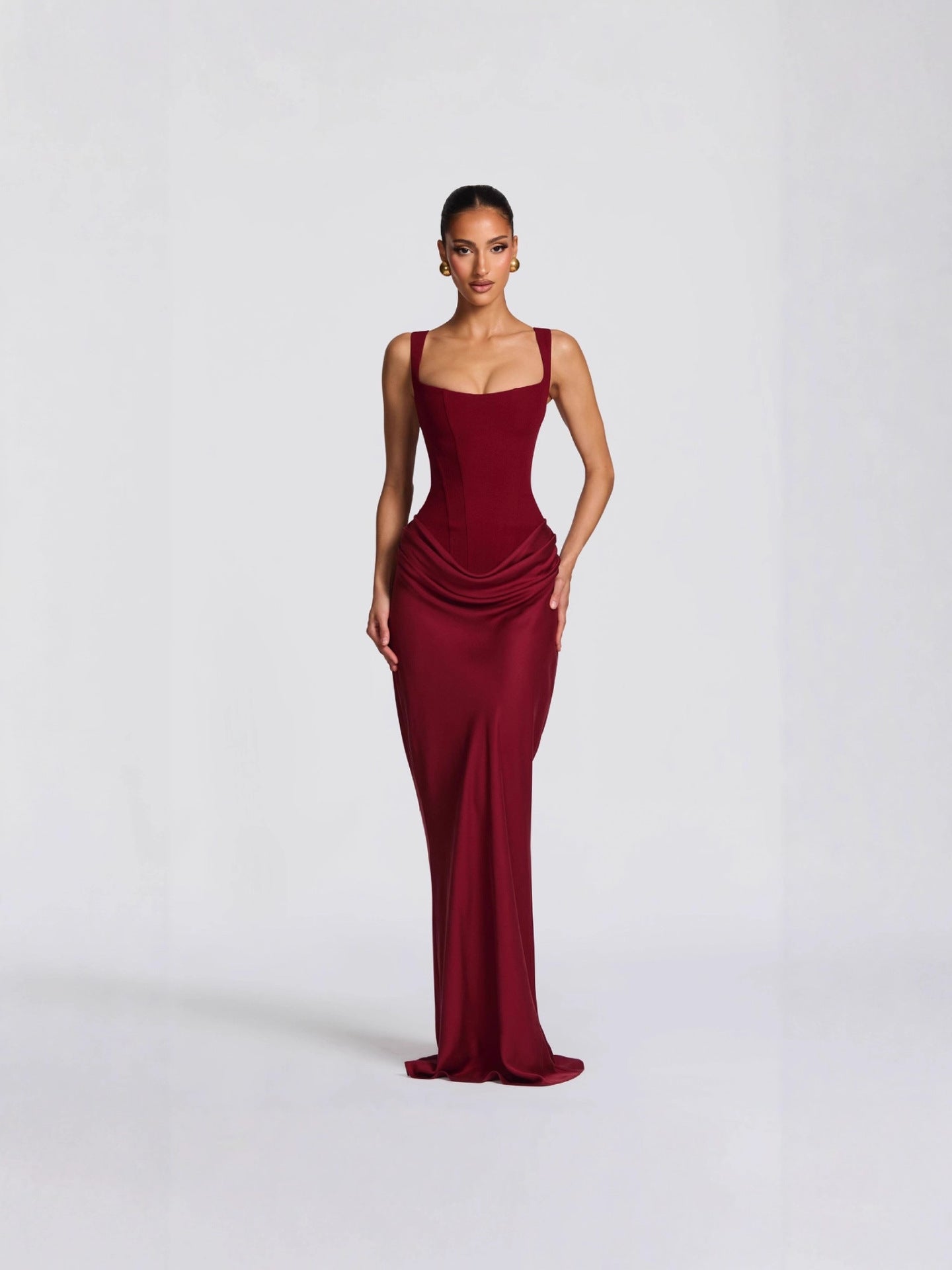Slim Fit Fishbone Strap Bodycon Maxi Dress – High Waist Sleeveless Gown