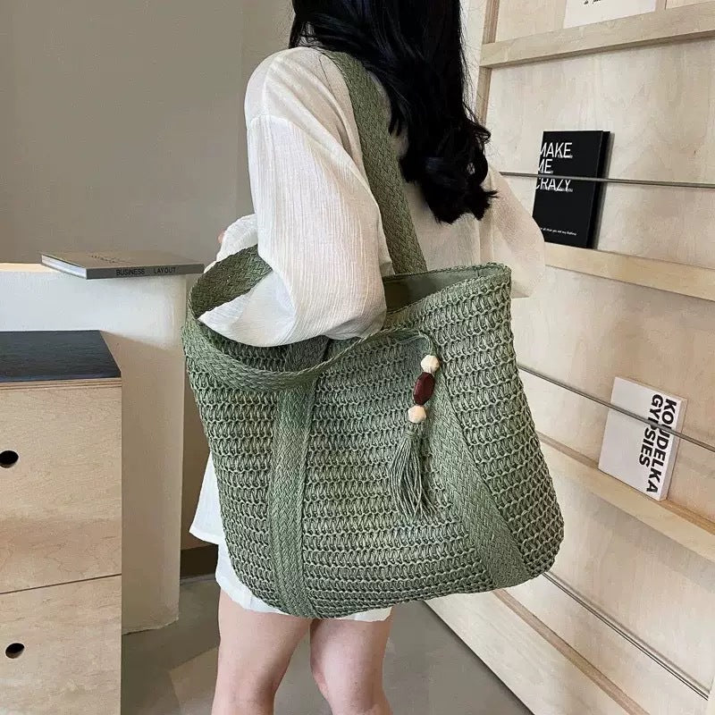 Woven Straw Tote Bag – Casual Everyday & Beach Shoulder Bag