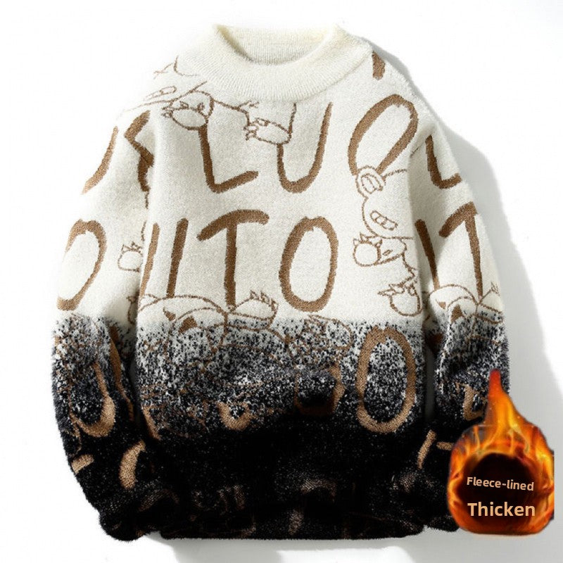 Mink Velvet Half Turtleneck Sweater – Thick Jacquard Batwing Knit Pullover