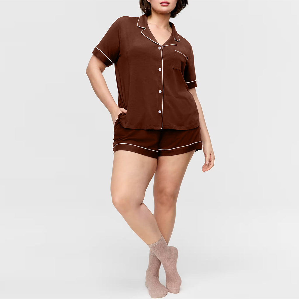 Cloud-Soft Plus Size Pajama Set – Breathable Lapel Lounge Shorts Set