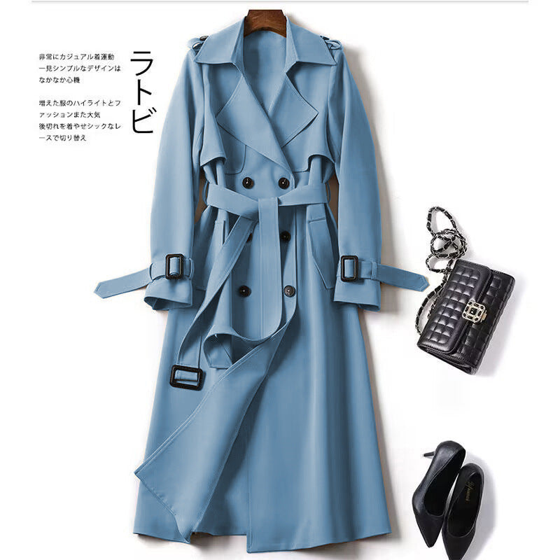 Slim Fit Double-Breasted Trench Coat – Long Lapel Classic Overcoat