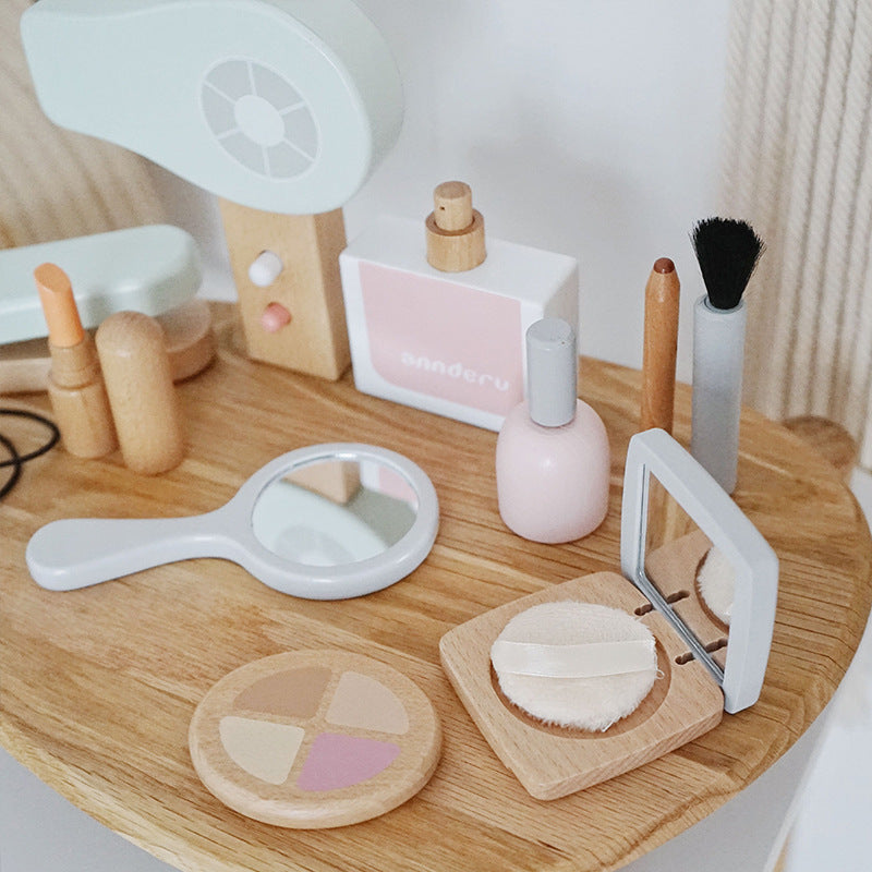 Wooden Pretend Makeup Set – Simulation Dressing Table Toy