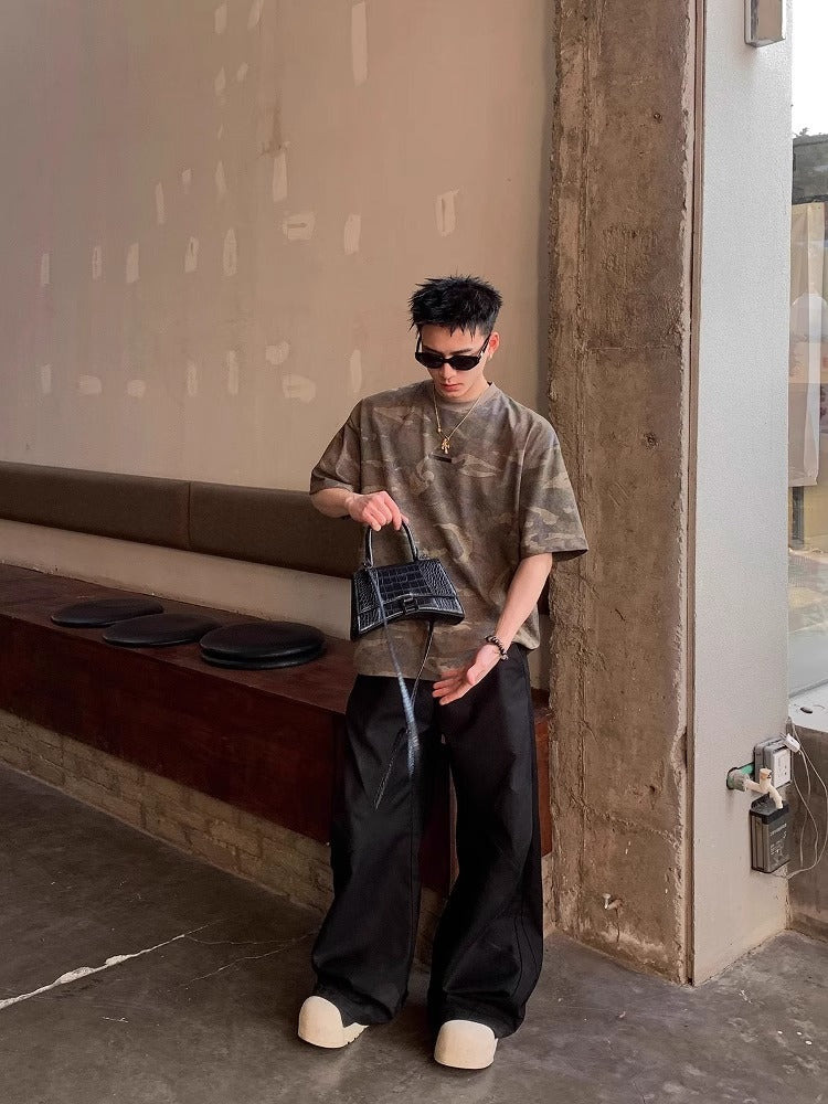 American Retro Camouflage T-Shirt – Vintage Washed Loose-Fit Summer Streetwear