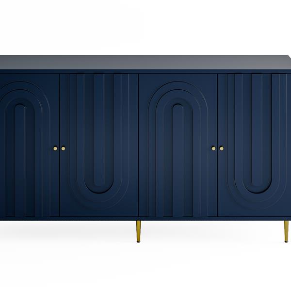 Modern Blue 4-Door Cabinet – Wooden Sideboard & Storage Buffet